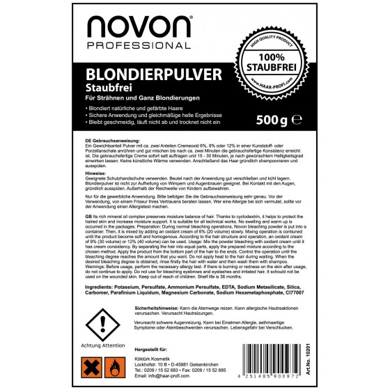 Novon Blondierpulver 500g - Blondiert Natrliche Und Gefrbte Haare