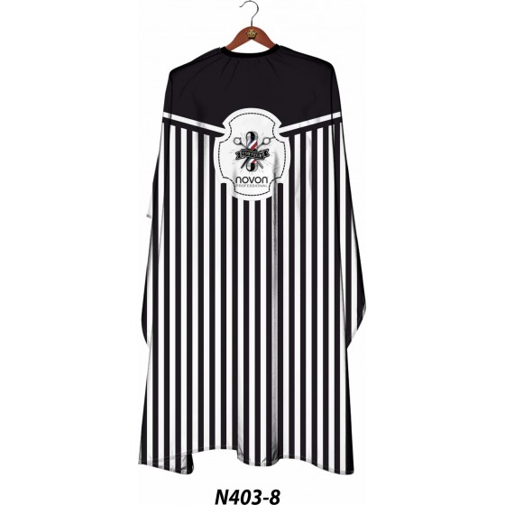 Novon Professional Hairdresser Cape/ Umhang - schwarz - wei gestreift mit Barberlogo