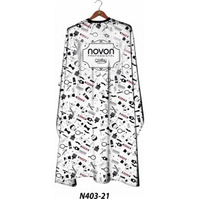 Novon Hairdresser Cape / Umhang - weiß mit Werkzeugmotiv
