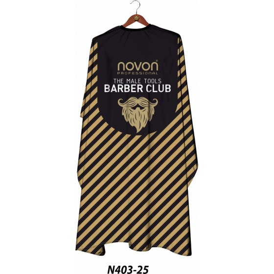 Novon Hairdresser Cape / Umhang - schwarz - gold gestreift mit Barber Club Logo