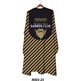 Novon Hairdresser Cape / Umhang - schwarz - gold gestreift mit Barber Club Logo