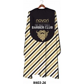 Novon Hairdresser Cape / Umhang - schwarz - gold - weiß gestreift mit Barber Club Logo